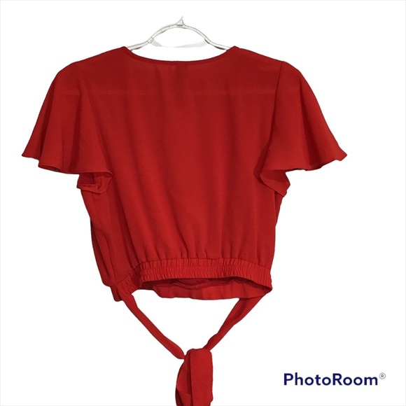 Design Lab Red Crop Top Flutter Sleeves size S - Picture 2 of 6